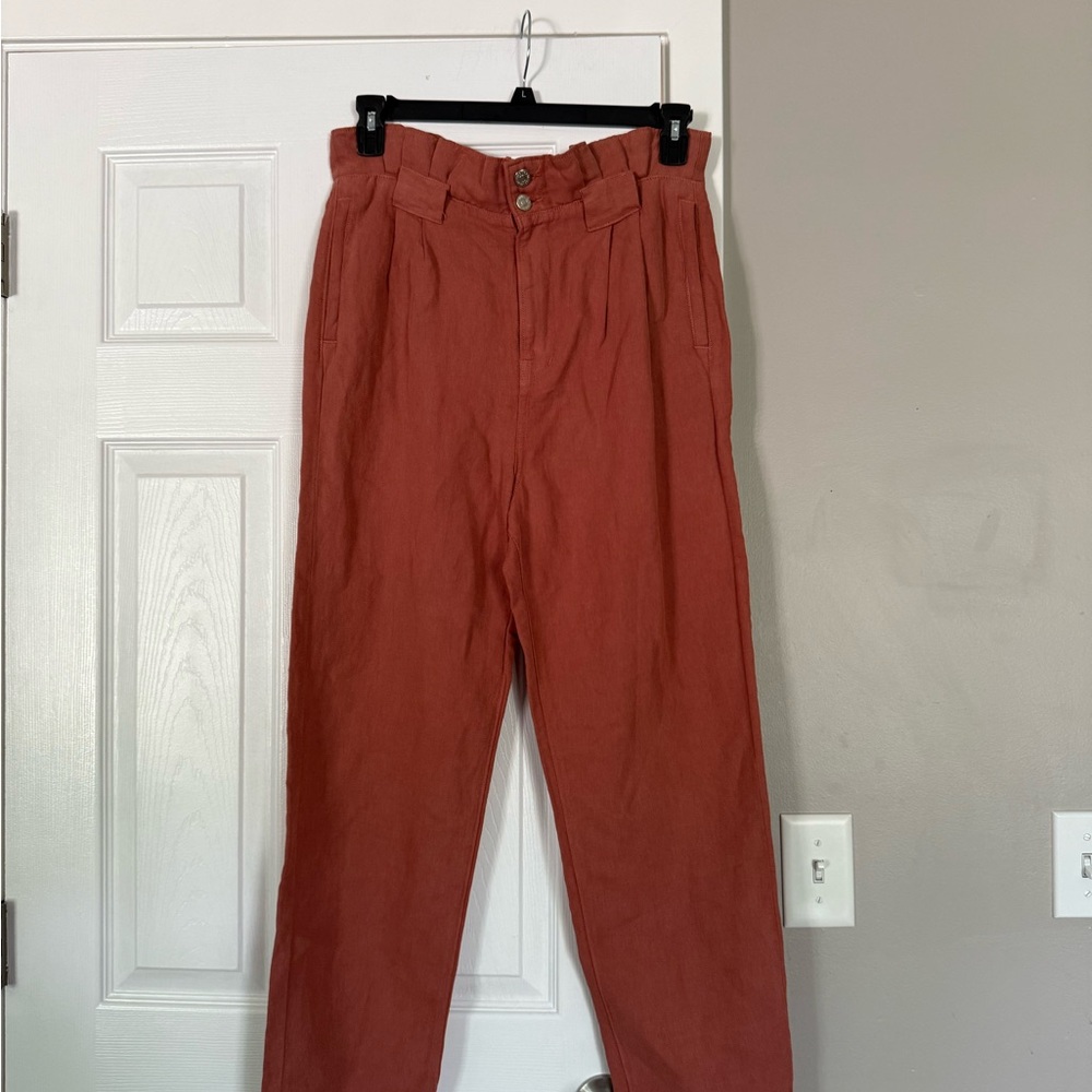 Veronica Beard Cotton Linen Blend Karter Pleated Pants Mocha NWT